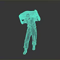 3D Male Figure Model Carrying Sack In Work Clothes Standing On Gray Background
