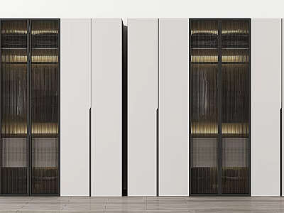 Modern White And Black Wardrobe Design With Glass Doors And Built in Lighting 3d model