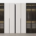 Modern White And Black Wardrobe Design With Glass Doors And Built in Lighting