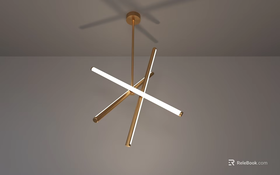 Modern Gold Crossed Pendant Light with LED Tubes and Ceiling Mount Design 3d model 