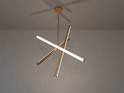 Modern Gold Crossed Pendant Light with LED Tubes and Ceiling Mount Design 3d model
