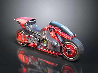 Futuristic Red And Black Motorcycle With Sleek Design And Red Rims 3d model