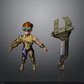 Cartoon Muscular Man In Yellow Vest And Blue Pants With Goggles Near Large Mechanical Device