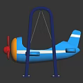 Children's Airplane Shaped Swing Set With Blue Metal Frame Red Propeller And Yellow Details