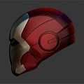 Red And Gold Iron Man Helmet With Shiny Metallic Finish On Dark Background