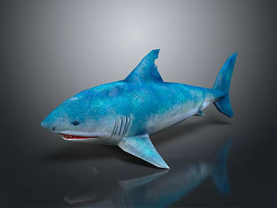 Blue Shark Model With Detailed Features On Gray Background And Visible Reflection 3d model