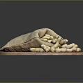 Fresh Peanuts Spilled From Burlap Sack On Round Wooden Plate