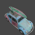 Vintage Blue Volkswagen Beetle With Roof Rack And Decorative Emblems