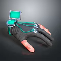 Functional Black Daily Use Glove with Green Cables and Screen Device 3d model