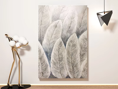 Modern Interior With Feather Painting Metal Stand And Geometric Pendant Light 3d model