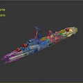 Detailed Blue And White Camouflage Warship Model With Deck Bridge And Chimney