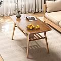 Modern Wooden Coffee Table In Living Room With Lemons Magazine And Vase