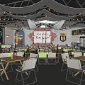 Cozy Bar Interior With String Lights Tables Chairs And Wall Decorations