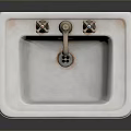 White Ceramic Wall Mounted Bathroom Sink With Two Brass Faucets 3d model