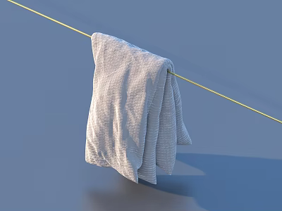 Soft White Towel Hanging on Rope for Daily Household Use and Drying 3d model