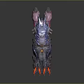 Game Movie Character With Blue Purple Skin Spiked Back Yellow Claws And Red Head