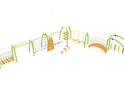 Colorful Outdoor Playground Equipment With Climbing Net Slide Swings And Bridge 3d model