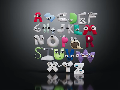 Colorful Cartoon Letter Decorative Ornament Set with Cute Eyes for Kids Room Decoration 3d model