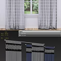 Elegant Gray And Navy Curtains With Decorative Top Border For Living Room Windows