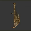Rustic Wooden Spiral Staircase With Intricate Handrail And Central Column Structure