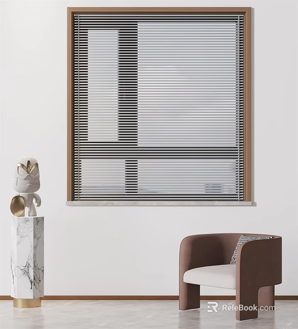 Modern Interior With Venetian Blinds Marble Pedestal And Brown Chair 3d model 