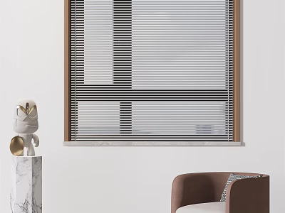 Modern Interior With Venetian Blinds Marble Pedestal And Brown Chair 3d model