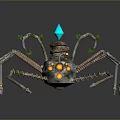 Mechanical Spider With Metal Legs Blue Gem Top Orange Eyes And Steampunk Design