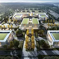 Modern Industrial Factory Complex With Green Roofs Trees Roads And Parking Areas
