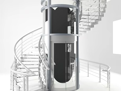 Modern Spiral Staircase With Metal Railings And Circular Design In Minimalist Interior 3d model