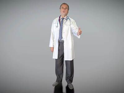 Confident Professional Man Doctor in White Coat with Stethoscope Giving Thumbs Up 3d model