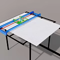 Sturdy Hardware Tool Workbench With Blue Sliding Rails Green Tool White Tabletop And Black Frame 3d model