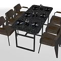 Rectangular Dining Set With Six Upholstered Chairs And Stone Tabletop With Plates 3d model
