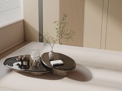 Modern Sofa Coffee Table Combination With Black Glass Top And Light Beige Sofa In Living Room 3d model
