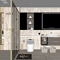 Modern Bathroom Interior Design With Large Mirror Storage Cabinets Vanity Toilet Rug And Woven Baskets