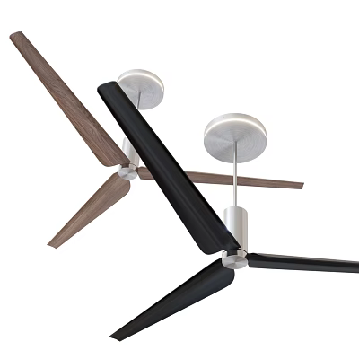 Modern Ceiling Chandelier Design with Black and Wooden Fan Blades and White Base 3d model