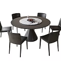 Modern Black Round Dining Table Set With Marble Tabletop And Six Chairs 3d model