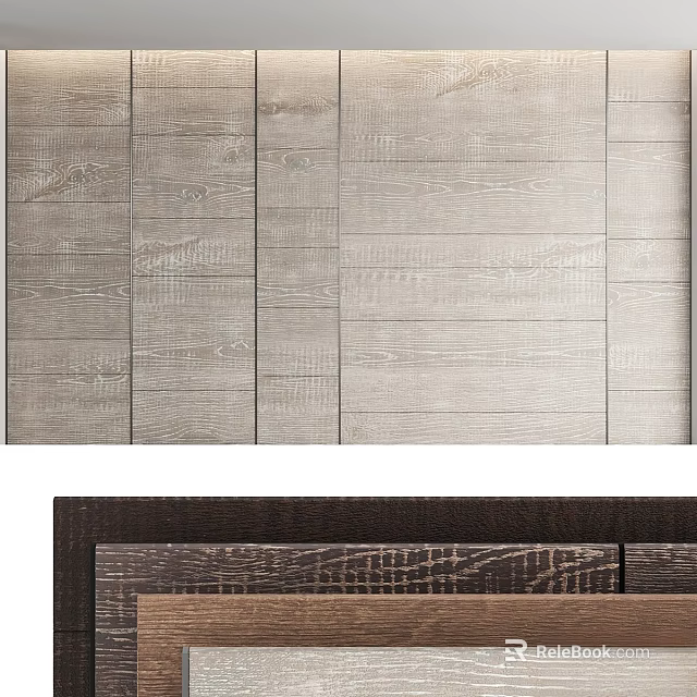 Wooden Paneled Wall Decor with Light Gray and Dark Brown Wood Grain Texture for Interior 3d model 