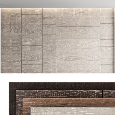 Wooden Paneled Wall Decor with Light Gray and Dark Brown Wood Grain Texture for Interior 3d model