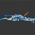 Cosmic Spaceship Model Blue And White Detailed Mechanical Design With Wings And Red Accents