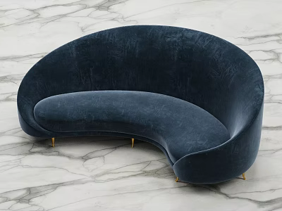 Navy Blue Curved Sectional Sofa With Velvet Upholstery And Gold Metal Legs On Marble Floor 3d model