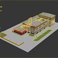 Bingo Hall Building With Red And Beige Exterior Flat Roof Clock Sign Surrounding Lawn And People