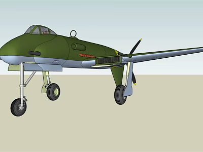 Green Fighter Jet With Propeller Landing Gear And Cockpit 3d model