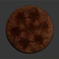 Round Brown Leather Tufted Ottoman With Classic Design For Living Room Decor