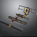 Modern Mechanical Setup Featuring Metal Tracks Yellow Components And Industrial Structures 3d model