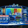Colorful Champions League Themed Display Cabinet With Blue Frame And Drinks