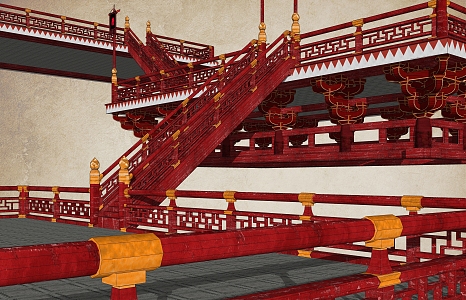 Handrail Stairs in Tang Dynasty 3d model