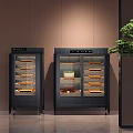 Black Double Door Glass Cabinet with Display Shelves in Modern Interior with Plant
