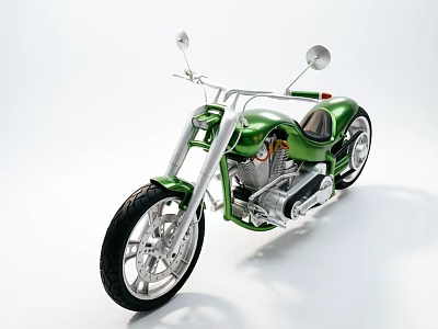 Green and Silver Motorcycle Modern Streamlined Design with Large Wheels Chrome Accents and Stylish Seat 3d model