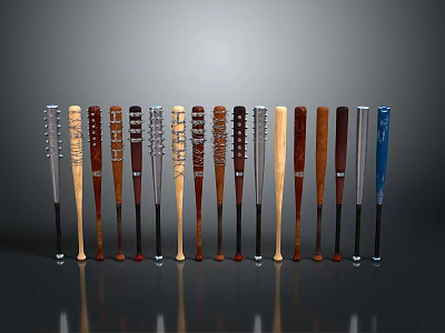 Assorted Baseball Bats With Diverse Materials And Crafted Designs For Sports And Collection 3d model