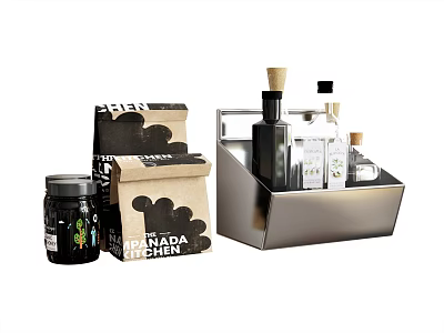 Essential Kitchen Supplies For Food Storage With Glass Jars And Metal Tray 3d model